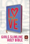 NLT Girls Slimline Bible, Neon, LOVE